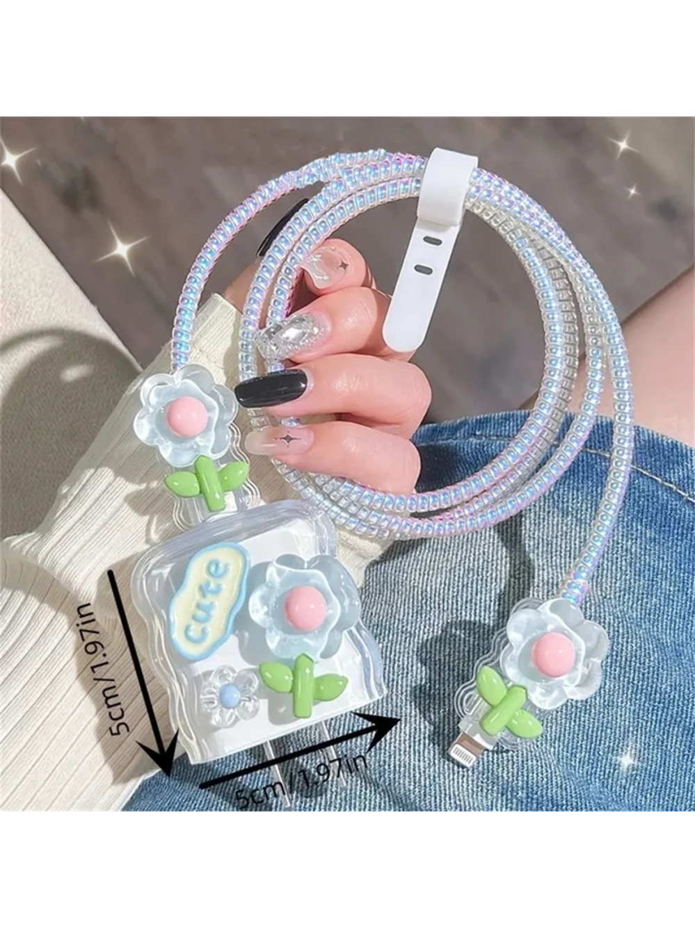 Blue Flowers iPhone Charger Protector P15